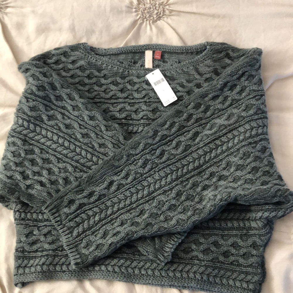 Pilcro Anthropologie green crop 100% cotton XL sweater NWT - Picture 4 of 10